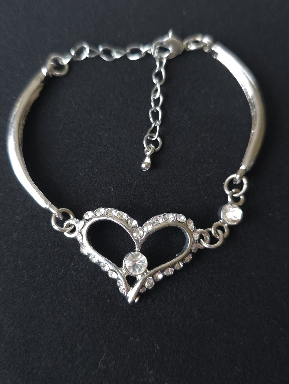 Silver Rhinestone Heart Charm Bracelet Fashion Jewelry